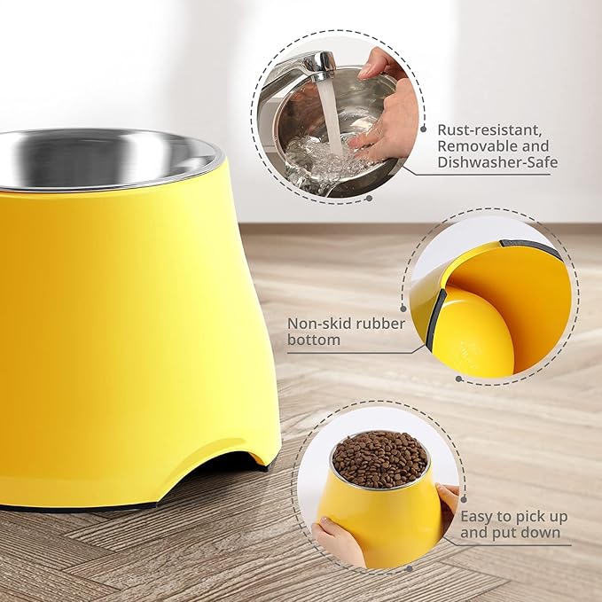 Raised Dog Bowls, Elevated Dog Bowls for Wearing Cone,Cocker Spaniel Long Ears,Neck Stress-Free,Non-Slip Stianless Steel Bowl for Large Dogs