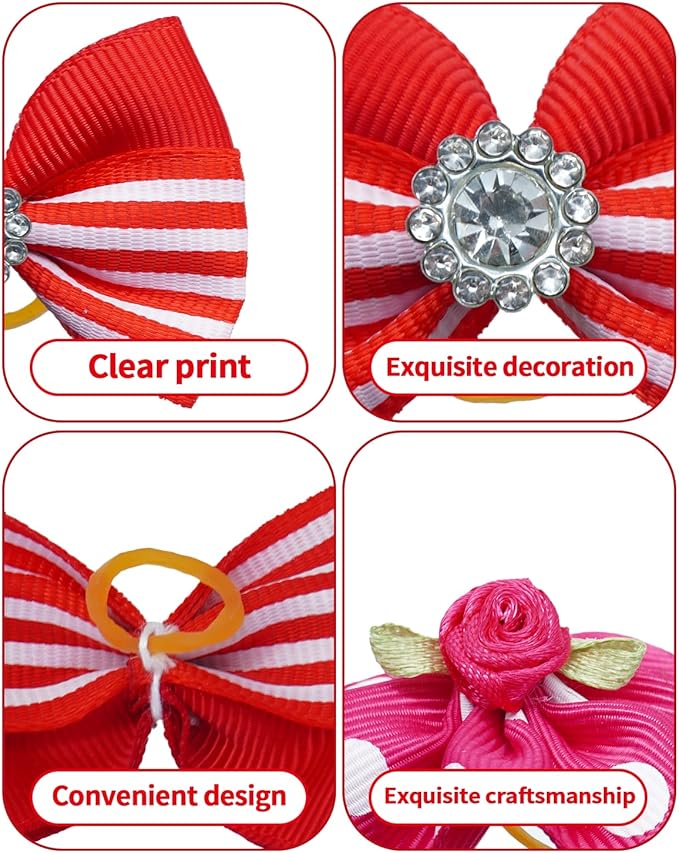 PET SHOW 100 Pack Girl Dog Hair Bows with Rubber Bands for Small Dogs Female Puppies Yorkies Pink Topknot Red Purple Medium Dogs Cats with Long Hair Assorted Pet Grooming Accessories (100)