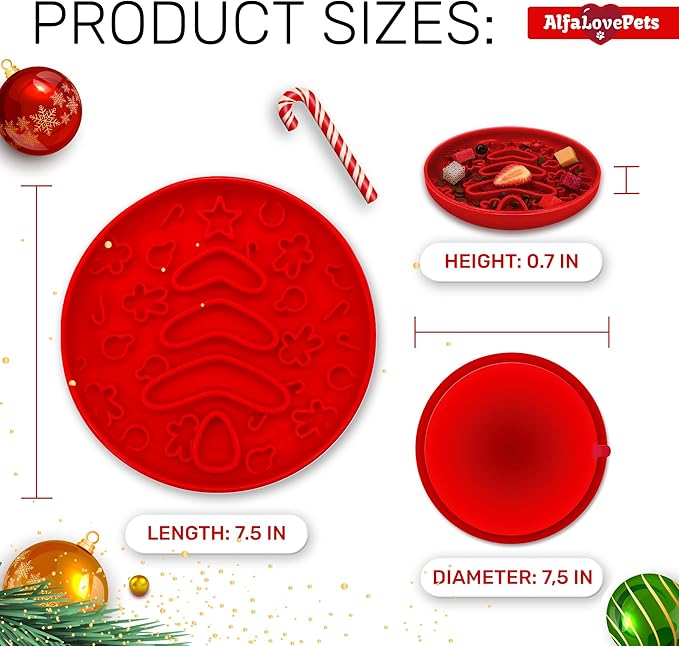Slow Feeder Dog Bowls – Bowl with Christmas Design – Red Lick Mat for Dogs – Dog Food Bowl – Safe Silicone Material – for Dogs Using – Bowl Mat by Alfa Love Pets