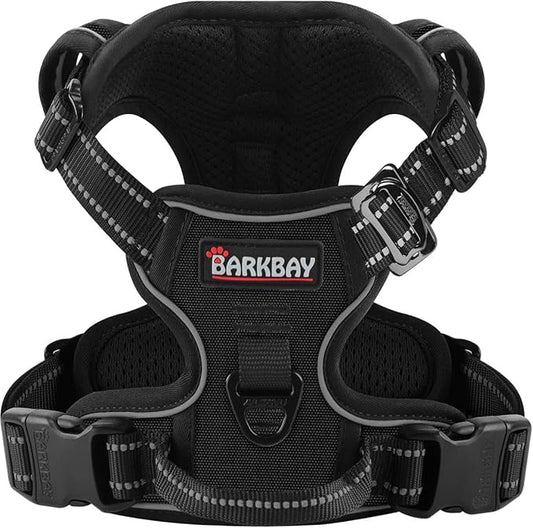 BARKBAY Dog Harness No Pull 3 Buckles for Medium Dogs - Adjustable, Reflective, Comfortable, No Choke, Heavy-Duty - Perfect for Outdoor Training, Walking, and Hiking - Strong & Durable - M & Black