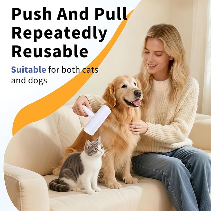 Pet Hair Remover, Reusable Self-Cleaning Lint Roller with Trash Bin for Sofa, Furniture, Carpet, Cat and Dog Hair Removal Tool (Red)