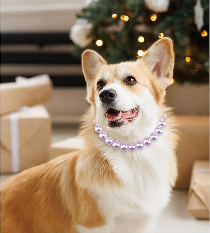 KUDES Chunky Pearl Dog Necklace (Beads 20mm),Elegant Classic Super Big Pearl Collar Necklace Accessories for Medium Large Dogs Occasions and Gatherings (Purple, L(Neck Girth17''-18.5''))