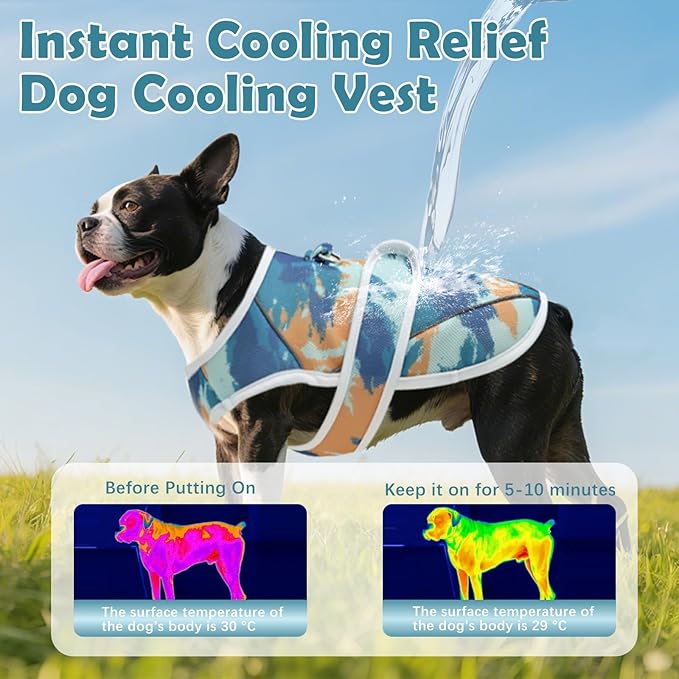 Dog Cooling Vest – Lightweight Pet Cooling Shirt 3D Breathable Mesh, Reflective Strips & UV Protection for Walking, Hiking, Park – Adjustable Fit Dog Cooler Jacket with D-Ring U-DCV02XL