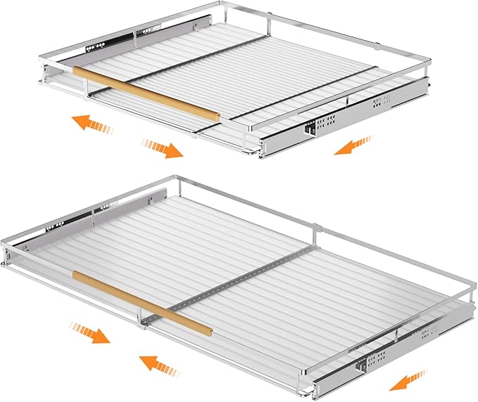 SANNO Expandable Pull Out Drawer Organizer and Storage, Cabinet Pots Pans Organizer Sliding Shelf Under Sink Shelf Over The Sink Expandable Dish Drying Rack,Dish Rack, Stainless Steel