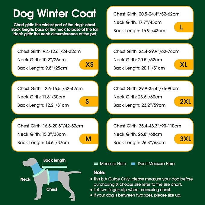 Dog Winter Coat Warm Padded Puppy Jacket Windproof Water Resistant Clothes for Small Medium Large Pets Christmas Sweater Outfit Vest(Green, 2XL)