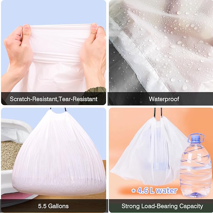 Cat Litter Box Liners,120 Packs Drawstring Cat Litter Bags Trash Bags for Automatic Self Cleaning Cats Litters Box Bags, 26"X15.6"
