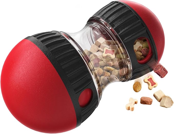 Treat Dispensing Dog Toy, 2 Adjustable Outlet Dog Treat Toy, Interactive Dog Toy for Small Dog, Dog Puzzle Toy for Smart Dog, Dog Toy to Keep Them Busy, Enrichment toys for Large dogs, Red