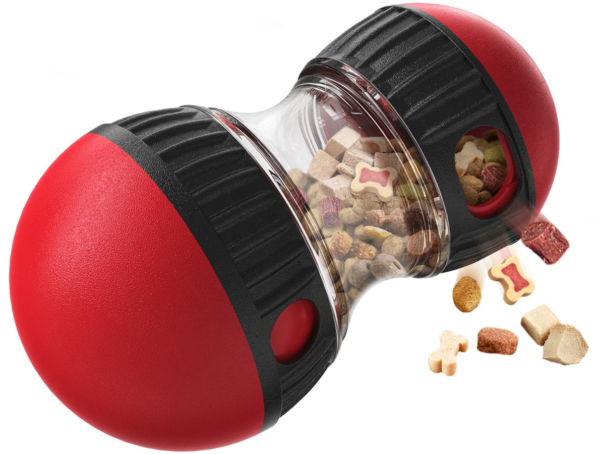 Treat Dispensing Dog Toy, 2 Adjustable Outlet Dog Treat Toy, Interactive Dog Toy for Small Dog, Dog Puzzle Toy for Smart Dog, Dog Toy to Keep Them Busy, Enrichment toys for Large dogs, Red