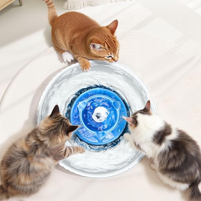 Ceramic Cat Water Fountain, VEVOR 2.1L/71oz Cupcake Pet Fountain Cat Water Bowl, Porcelain Water Dispenser, Ultra-Quiet Pump, 360° Drinking Area & Multi-Layer Filtration, for Cats and Dogs (Blue)