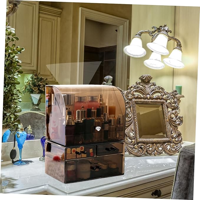 Simple Makeup Storage Box Cover Large Acrylic Cosmetic Organizer for Sundries and Accessories Design for Home Office and Vanity