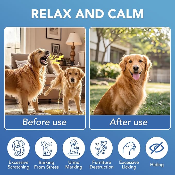 Adanced Dog Calming Diffuser, Calming Pheromones Diffuser Kit Appeasing Pheromone Diffuser to Calm (2Plug in+4Refill+Interactive GiftCard) for Anxiety Relief Reduce Aggression Fighting Barking Stress