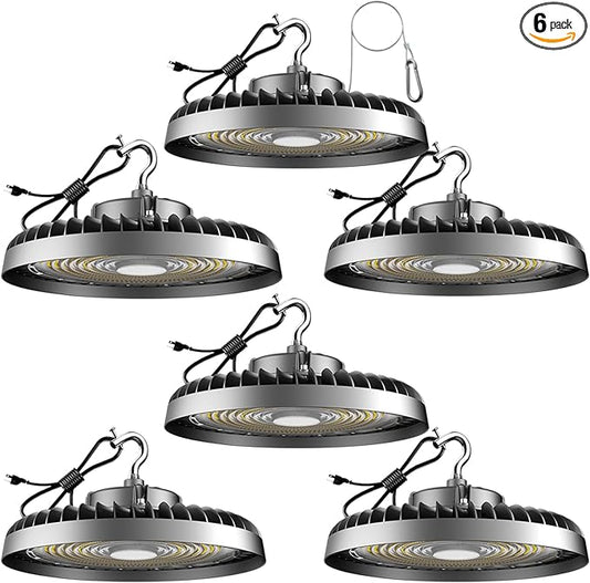 6Pack 250W LED High Bay Light, 37500LM (Eqv. to 1000W HPS/MH) UFO Commercial High Bay Light, 5000K 𝐀𝐂𝟏𝟎𝟎-𝟐𝟕𝟕𝐕 𝟓𝐘𝐞𝐚𝐫𝐬 𝐖𝐚𝐫𝐫𝐚𝐧𝐭𝐲