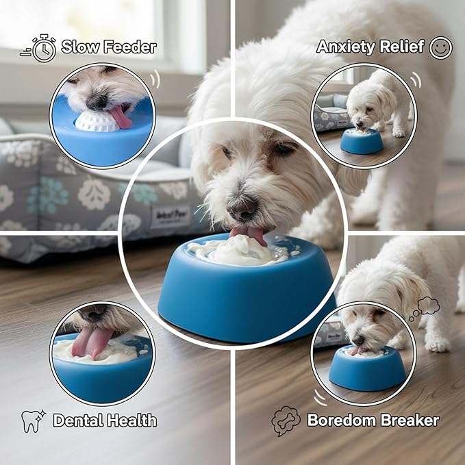 Interactive Slow Feeder Dog Lick Bowl for Liquid Treats Anti-Slip Ball-in-Bowl Design for Anxiety Relief Boredom Reduction, 3/4 Cup Capacity for Wet Food Yogurt More Ideal for Small Breeds