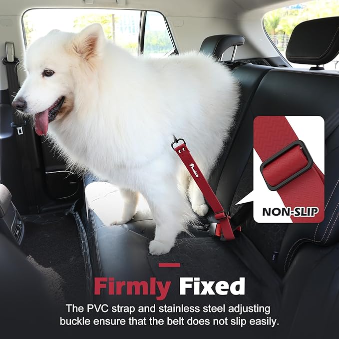 Pawaboo Dog Car Seatbelt, Universal Pet Safety Belt, Chew-Proof Dog Car Restraint with Adjustable Strap, Nylon Woven Belt & PVC Shell Dog Seatbelt, Dog Leash with 360° Hook,20 in, 2 Pack, Red + Black