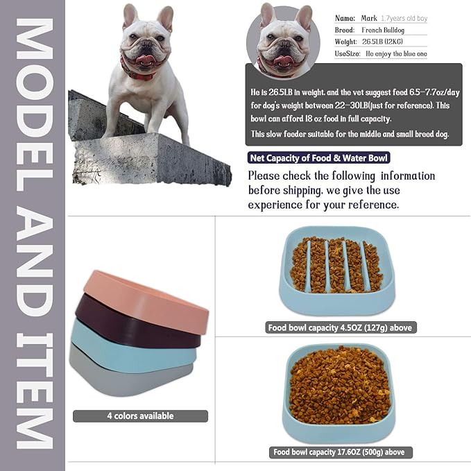 Healthy Slow Feeding Dog Bowl for French Bulldog -Slow Feeder Dog Bowl No Chocking Dog Cat Food Bowl with Striped Shape Pattern (Blue)