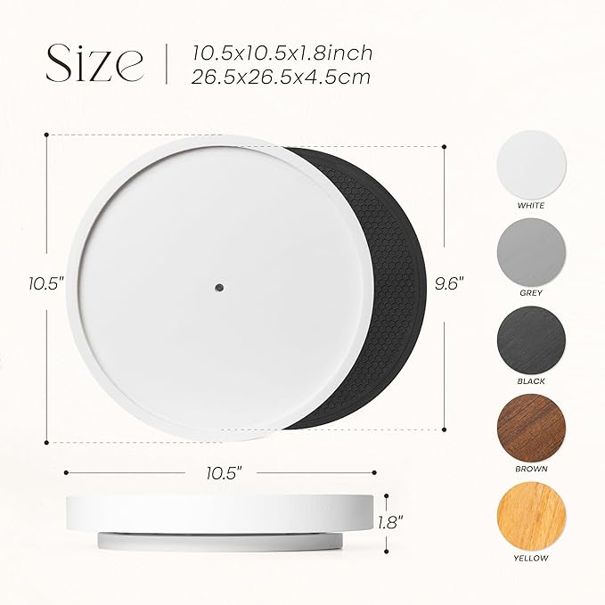 EOSAHR Non-Skid Wood Lazy Susan Organizer Turntable for Home Decor – Stylish 10.5" Lazy Susan Turntable for Cabinet, Pantry & Coffee Table - Great for Bathroom Organizers and Storage (White)