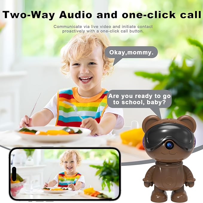 dzcctvipc-Cute Bear-2K Wireless-Smart Robot-Home Security - Camera,Nanny & Pet Motion Monitor,Baby Cry Detection Alarm,Privacy Mode,5G Dual-Band,PanTilt,Full HD Night Vision,24/7 Recording,2-Way Audio