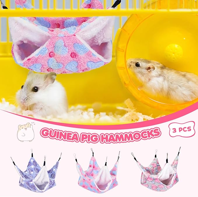 3 Pcs Guinea Pig Hammock, Rat Ferret Hamster Hanging Hammock Guinea Pig Accessories for Small Animals Chinchilla Parrot Sugar Glider Ferret Squirrel (11"×11")
