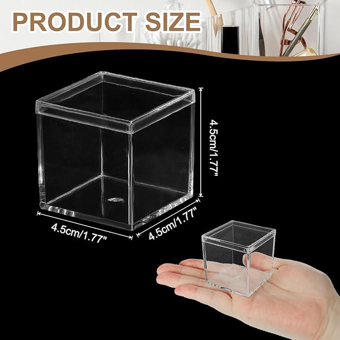 Acrylic Box with Lid, 1.77 x 1.77 x 1.77 in Acrylic Display Case Plastic Square Cube Container Storage Holder Stackable Bins for Cosmetic Collectible Candy Jewelry(2 Pack, Clear)