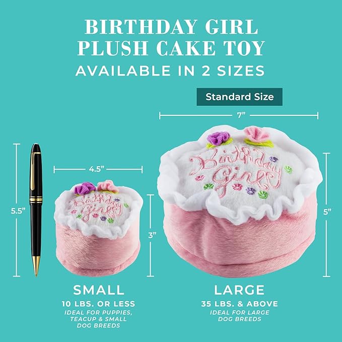Haute Diggity Dog Birthday Girl Cake, Plush Designer Dog Toys with Interactive Squeaker, Stimulating Pet Enrichment, Machine-Washable & Safe Materials for All Breeds, Size Large