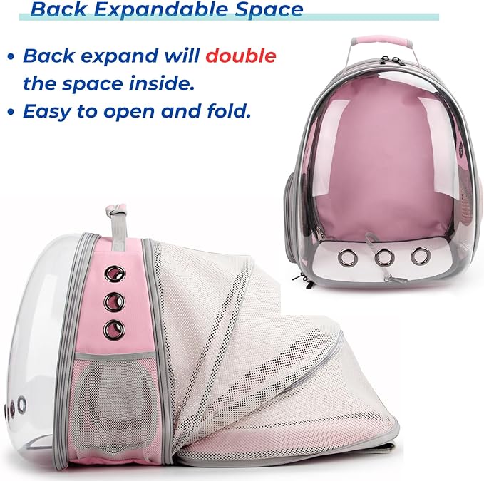 Expandable Bubble Cat Carrier Backpack — Airline Approved, Ventilated, Up to 14lbs (Pink)