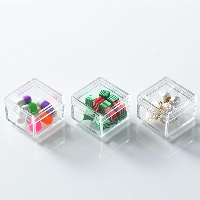 Small Clear Box Acrylic Boxes with Lids Plastic Square Cube 12 Pieces Small Storage Containers for Candy Pill and Tiny Jewelry