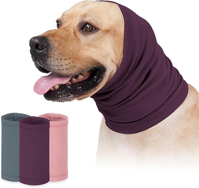 Dog Calming Hoodie Head Wrap,No Shake Anxiety Relief Quiet Thunder Vest for Dogs,Ear Protection Head Muffs for Grooming,Pet Covers for Fireworks,Vet Visits,Bathing,Purple,S