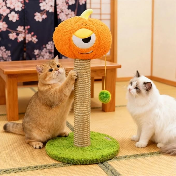 Pumpkin Cat Scratching Post for Kittens – Soft Velvet Base, Play Ball, Stable & Durable, Premium Jute Wrapping Non-Shedding Jute 30 * 30 * 60cm