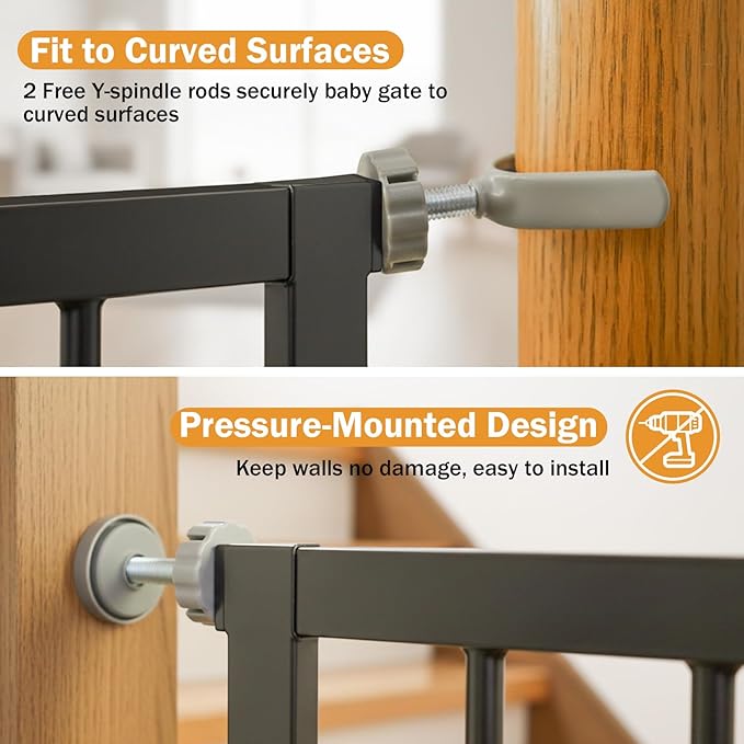 Mumeasy Baby Gate for Stairs - 29.6-46" Auto Close Dog Gate for Doorways, Extra Wide Child Gate Indoor, Walking Through Safety Gate for Kid, Pet Gates No Drilling Black, Mom's Choice Awards Winner