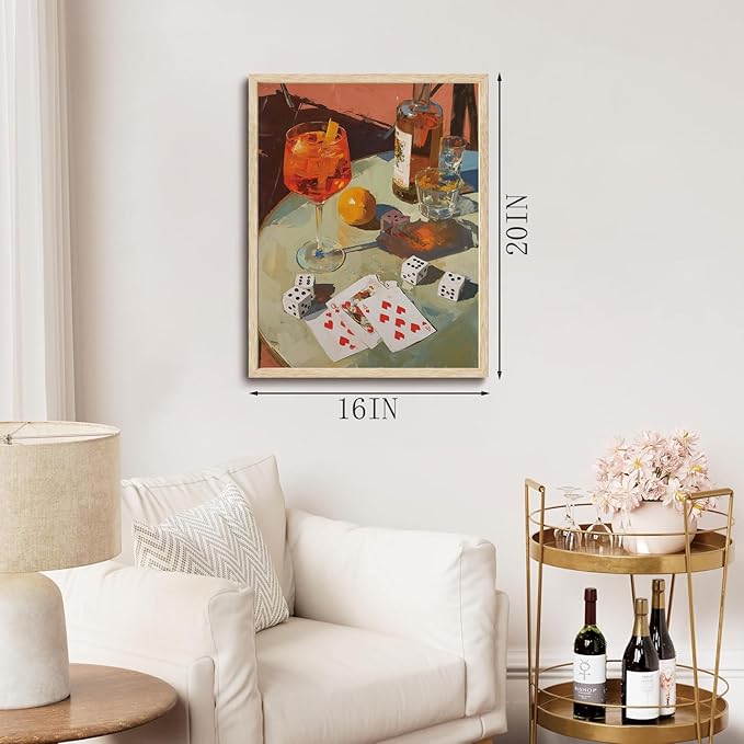 XJYISUO Framed Wall Art Dice Wall Decor Cocktail Canvas Art Poker Cards Pictures Vintage Paintings Bar Artwork For Living Room Game Room