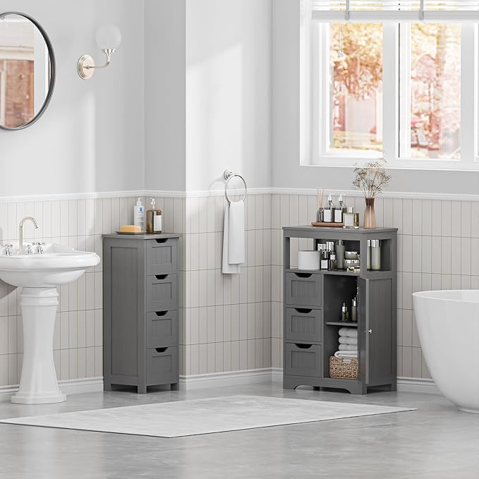 ZENY Bathroom Floor Storage Cabinet with 4 Drawers for Bedroom, Bathroom, Hallway, Narrow Toilet Paper Cabinet, Freestanding (Grey)