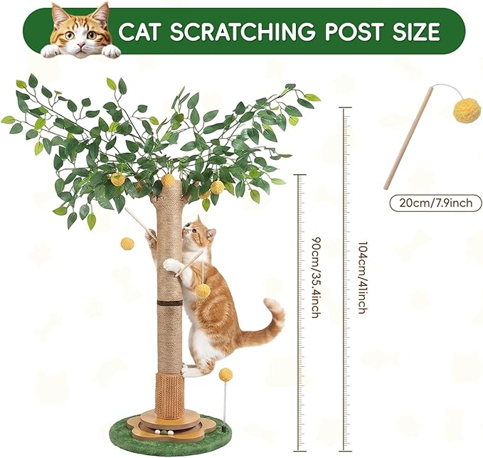 Tall Cat Scratching Post 45 Inch – Heavy Duty Sisal Cat Scratcher for Large Indoor Cats, Stable Base with Hanging Toys & Self Grooming Brush