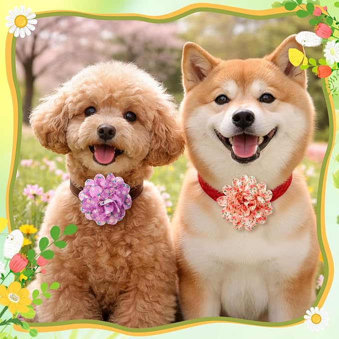 50 Pcs Spring Dog Collar Flowers Bulk Daisy Rose Wildflowers Flowers for Dog Charms Grooming Accessories Bowtie Flower for Puppy Cat Collar Attachment Embellishment Spring Floral Party Costume
