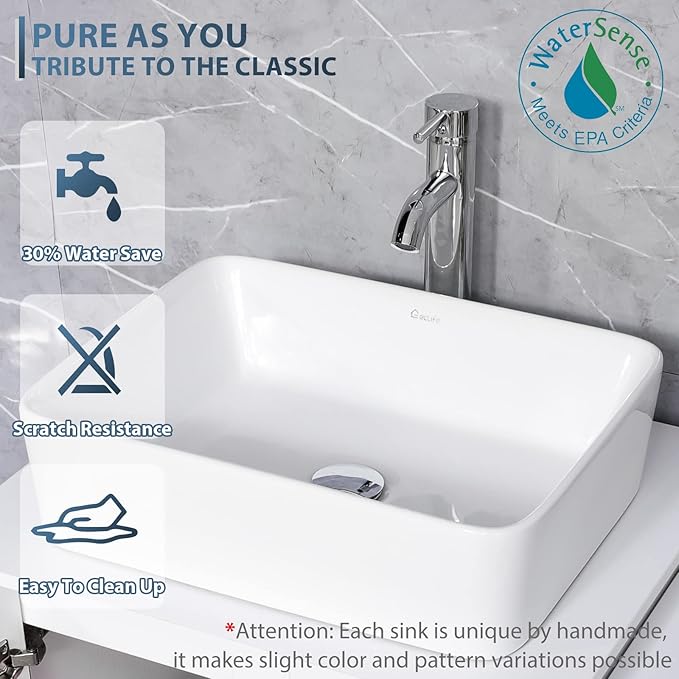 eclife 72" Modern Bathroom Vanity Sink Combo Freestanding Cabinet with Small Side Cabinet, White Rectangle Ceramic Vessel Sink, Water Save Faucet, Drain (White+T03)