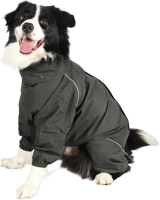 Dog Raincoat for Medium Large Dogs,rain Jacket Coat, Full Leg Coverage Waterproof Rain Suit with Detachable Hood & Tail, Reflective Strips, Snag-Free Top Zipper (Green for Girl, Small)