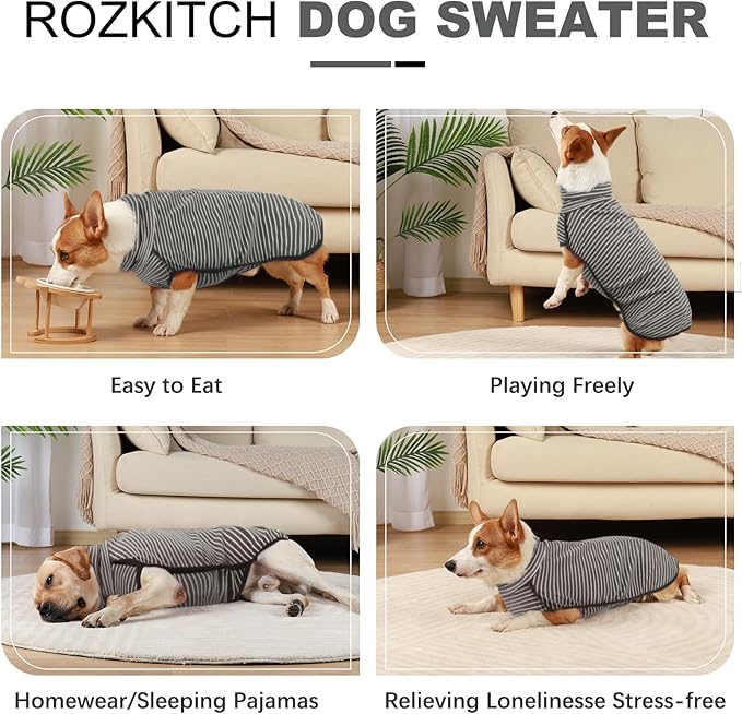 ROZKITCH Dog Winter Coat Soft Pullover Pajamas, Pet Windproof Warm Cold Weather Jacket Vest Cozy Jumpsuit Apparel Outfit Clothes for Walking Hiking Travel Sleep Stripe 2XL