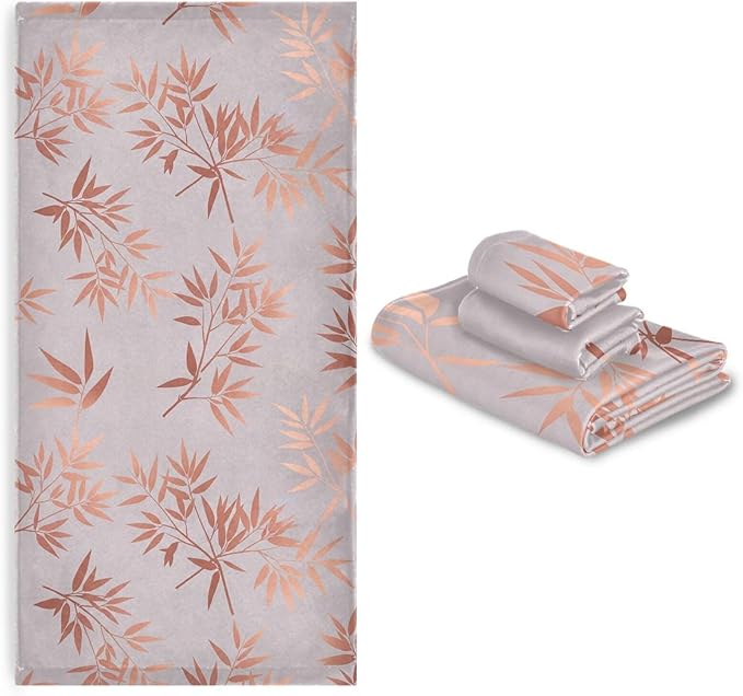 Pfrewn Pink Gold Branches Towels Set of 3 Rose Golden Leaves Art Bathroom Towel Soft Absorbent Bath Hand Towels Washcloth Guest Towel Sets Bathroom Decorations