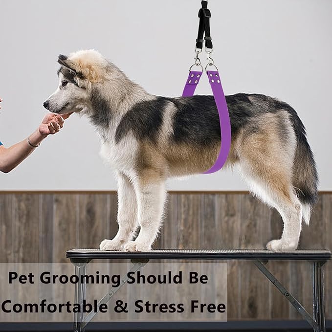 Pet Dog Grooming Belly Strap – 2 Inch Wide Waterproof Strong PVC Support Band, Grooming Loop Restraint for Pet Bathing & Grooming (Purple-Long)