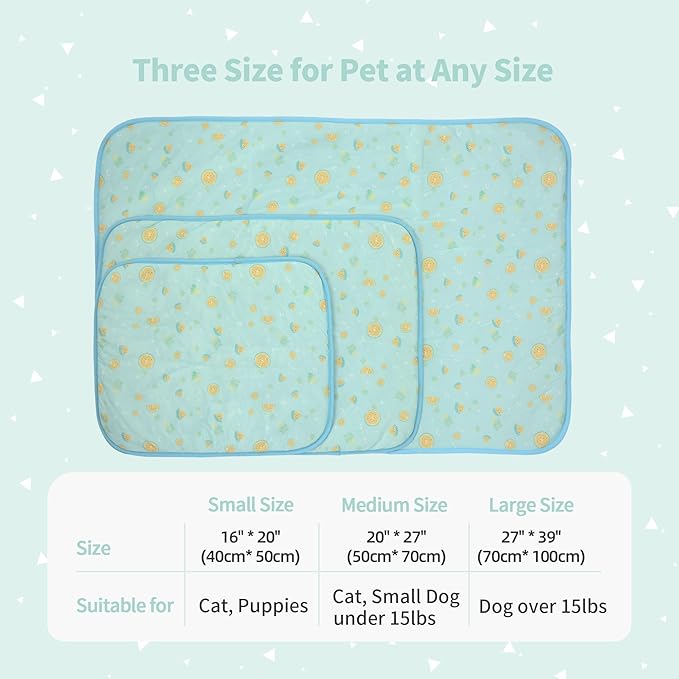 NWK Pack of 4 Pet Cooling Mat -Q-Max>0.345 Ice Silk Cooling Mat for Dogs & Cats Portable & Washable Pet Cooling Blanket, Car Seats, Beds for Summer (4pcs, Green Fruit, 20'' X 16'' X 0.3'')