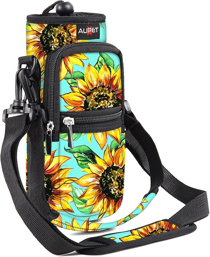 AUPET Water Bottle Sling Bag Sleeve Holder Carrier 25/32/40/64 oz,Insulated Crossbody Water Bottle Case Cover with Strap and Pockets for Men/Women Walking Hiking