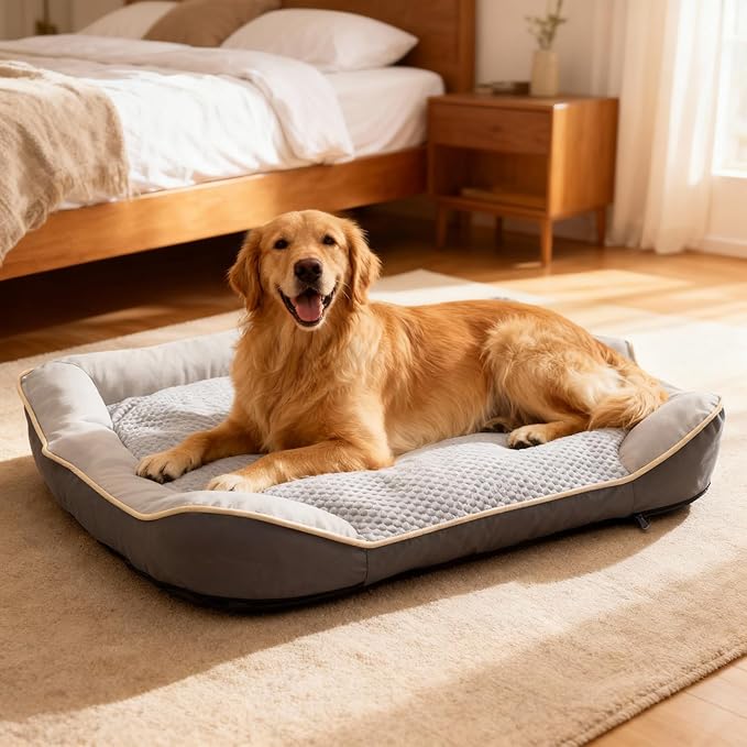 Waterproof Orthopedic Dog Bed for Large Dogs - Cooling PU Fabric, Removable Washable Cover, Small-Size Pet Bed for Dogs & Crate Use