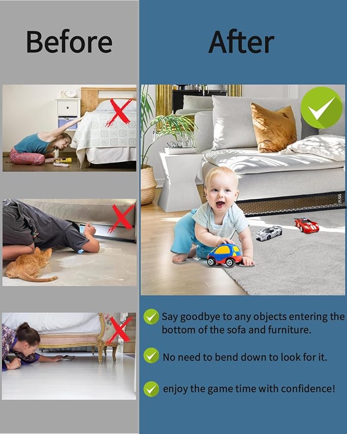 Under Couch Blocker, 394 x 2.75 Inches Under Bed Blocker for Pets - Prevent Lost Toys for Under Furniture with 10 Zip Ties, Couch Accessories (Black)