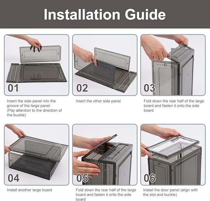 KUILONG 6-Pack Stackable Shoe Boxes with Magnetic Closure, Transparent Gray Shoe Organizer and Storage Container for Sneaker Display(Gray, XL-6PCS)