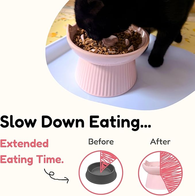 Unbreakable Raised Slow Feeder Bowl for Cats and Small Dogs, Elevated Cat Bowls, Detachable Slow Feede Bowl, Heavy Weighted, Non-Slip Feeder, Dry & Wet Food, Whisker Friendly (Pink; 6.2'')