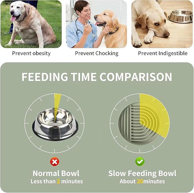 Slow Feeder Dog Bowl,Silicone Puzzle Bowl & Lick Mat,Preventing Choking Dog Bowls,Slow Eating,Healthy Eating,Anti Gulping Slow Feeding Dog Bowl,Dishwasher Safe(Sage Green)