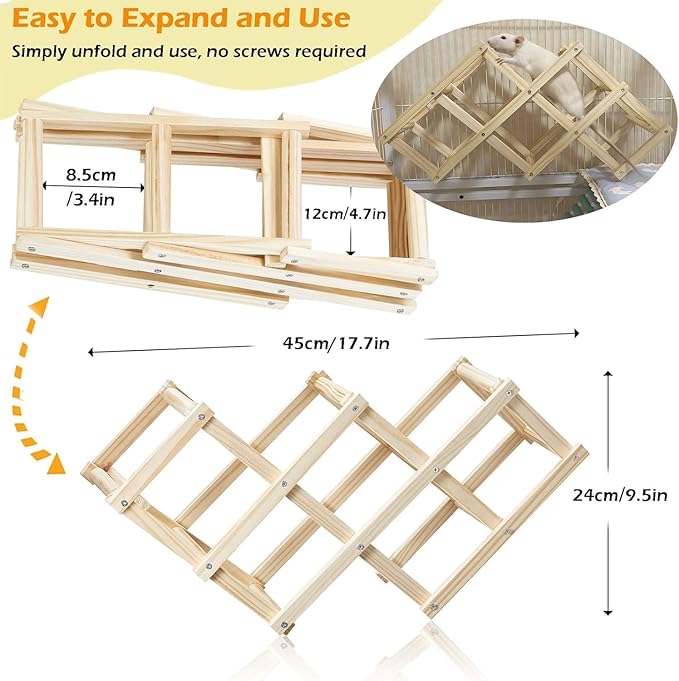 Wooden Rat Climbing Toys, Natural Pet Rat Cage Accessories Climbing Ladder, Fancy Rats Enrichment Toy Activities, Hanging Rodent Toys for Pet Rats in Cage Playing Chewing (M, 1pc)
