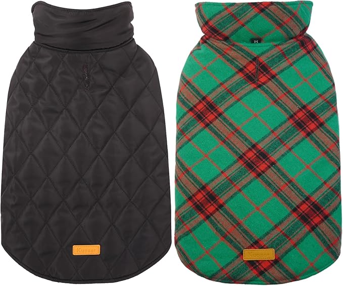 Kuoser Warm Dog Coat, Waterproof Dog Jacket for Extra Large Dogs, Adjustable Durable XL Doggie Winter Coat Reversible Cozy Puppy Cold Weather Apparel from Small to Large Breed, Christmas Green XL