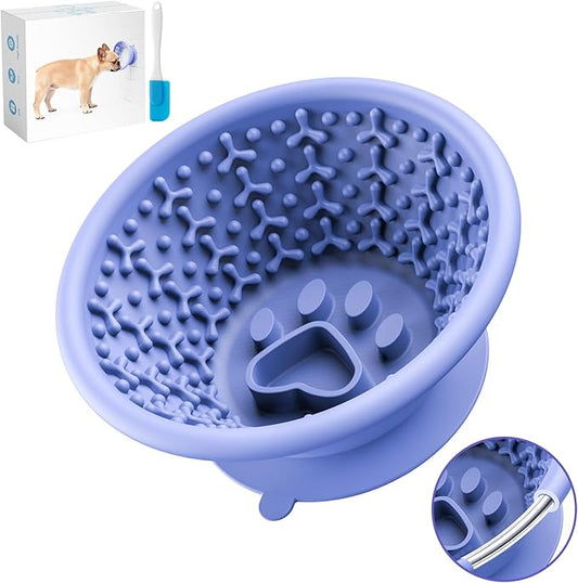 Dog Slow Feeder to Prevent Fast Eating, Dog Lick Bowl with Non-Slip Suction Base, Chew-Resistant Steel Rim & BPA-Free Silicone, Helps Extend Mealtime & Keep Dogs Calm(Purple)