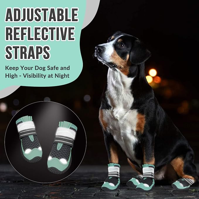 SlowTon Dog Shoes for Large Small Medium Dogs - Breathable Dog Boots for Summer Hot Pavement, Paw Protector for Outdoor Walking Winter Snow, Anti-Slip Rubber Dog Booties for Hard Floor (GR, 1)