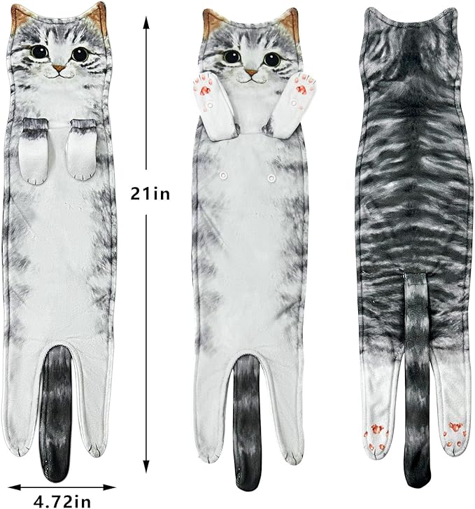PAT JUUMG Funny Cat Hand Towels for Bathroom Kitchen Decor, Cute Decorative Hanging Face Towels, Super Absorbent Soft, Housewarming Gift, Cat Lovers Gifts for Women (PAT US-4 Pack-Towel)